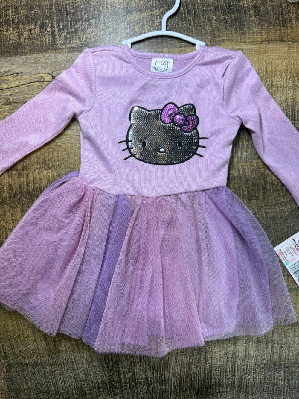 NWT Hello Kitty Girls Purple Sequined Tulle Long Sleeve Dress
